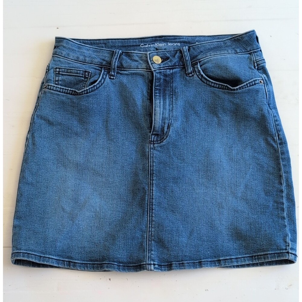 WOMENS CALVIN KLEIN JEANS BLUE DENIM STRAIGHT/PENCIL SHORT SKIRT SIZE 8 - Picture 1 of 8